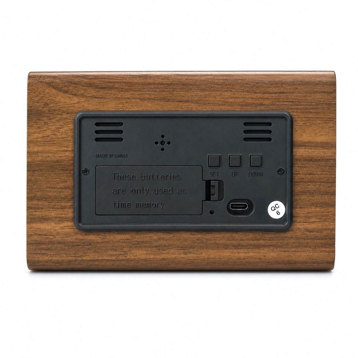Triangle Digital Alarm Clock with Wooden LED Display, 3 Alarm Settings, Time Date & Temperature, Electronic Bedside Clock for Bedroom, Office & Desk, Brown - Image 2