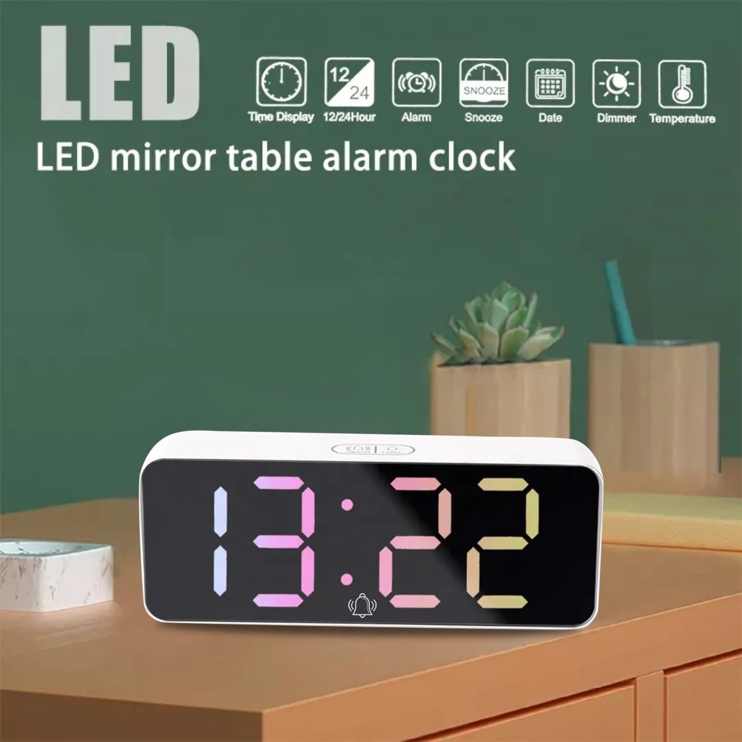 Digital RGB LED Alarm Clock Large Display USB Rechargeable Temperature Snooze Timing Dimmer Function Innovative Multi Colorful Numeric Numbers Table Top Alarm Clock (1-pcs) - Image 5