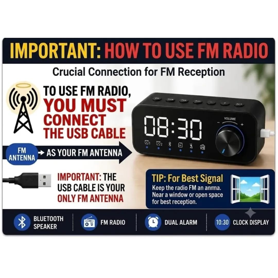 Multifunction FM Radio Alarm Clock with Bluetooth Speaker | TF Card Support | Bedside, Living Room Digital Table Clock - Image 9