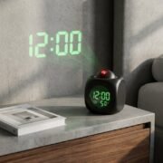 Digital LED Projection Alarm Clock with Voice Talkback – Adjustable Ceiling Projector, LCD Temperature Display, and Night Light (Black)