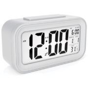 Digital Alarm Clock for Heavy Sleepers, Digital Clock Table Clock for Study Table, Students, Office | Alarm Clock for Bedroom with Loud Sound, Automatic Sensor,Date & Temperature (White, Medium)