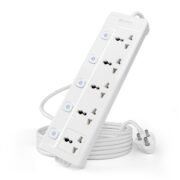 Extension Board 2500W 10A | 5 Universal Multi Plug Socket with Individual Switches | 1.8 Meter Heavy Duty Cord | LED Indicator, Power Strip & Spike Guard for Home & Office Use