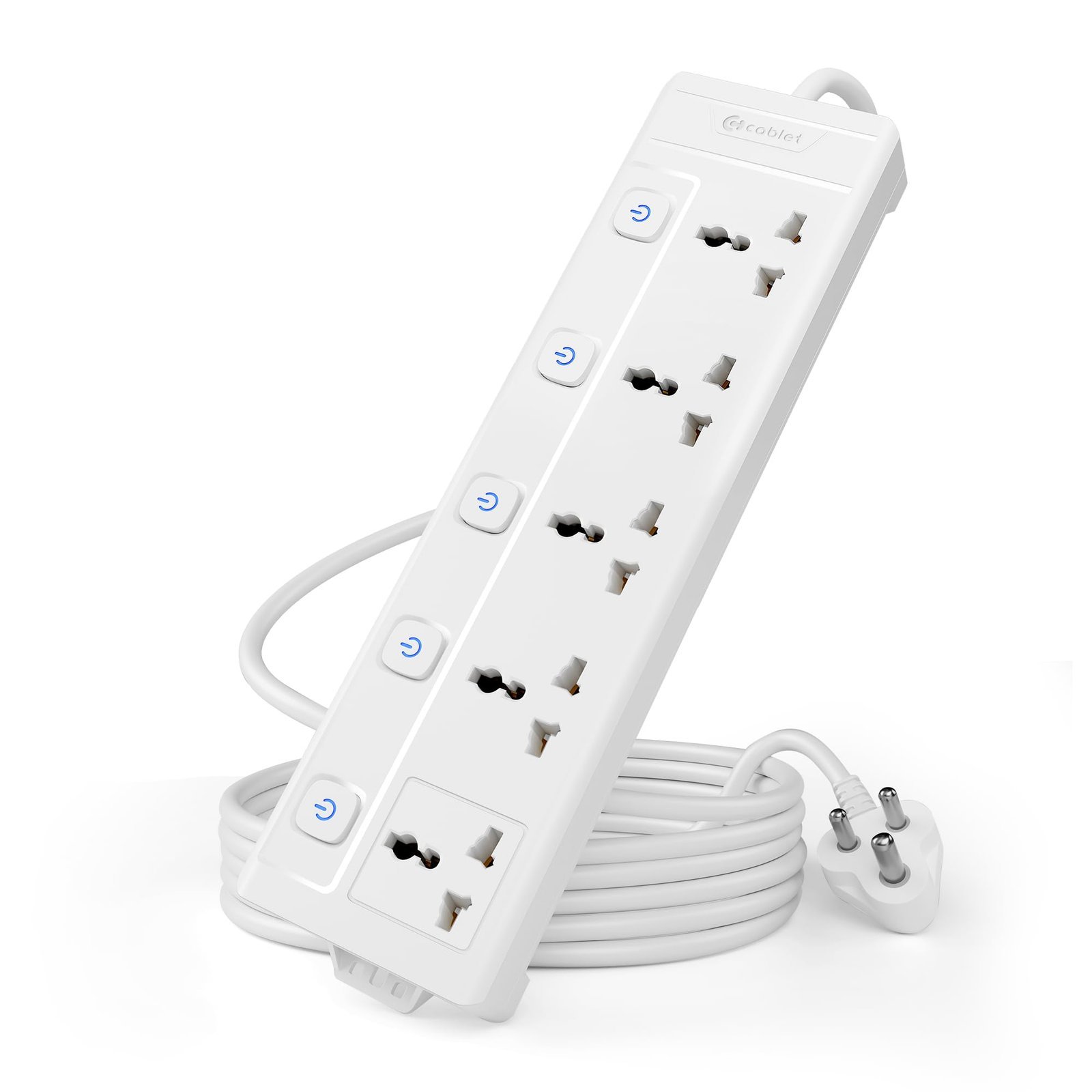 Extension Board 2500W 10A | 5 Universal Multi Plug Socket with Individual Switches | 1.8 Meter Heavy Duty Cord | LED Indicator, Power Strip & Spike Guard for Home & Office Use