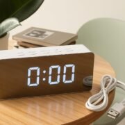 Digital Alarm Clock with Mirror LED Display, White