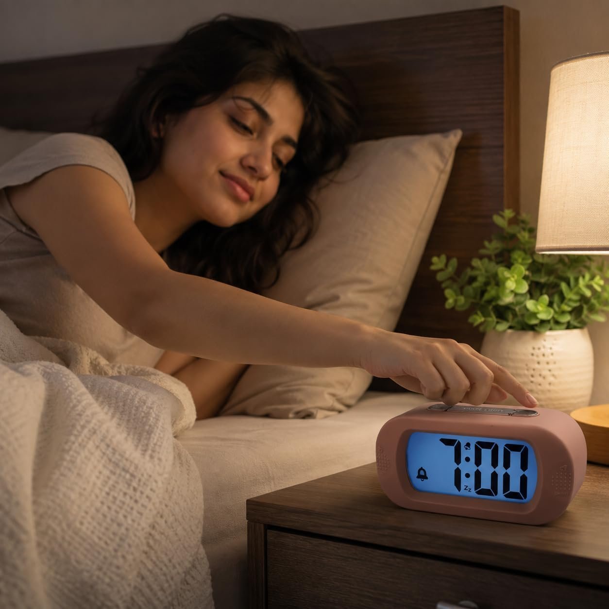 Digital Alarm Clock Large LCD Display with Backlight, Peach - Image 3