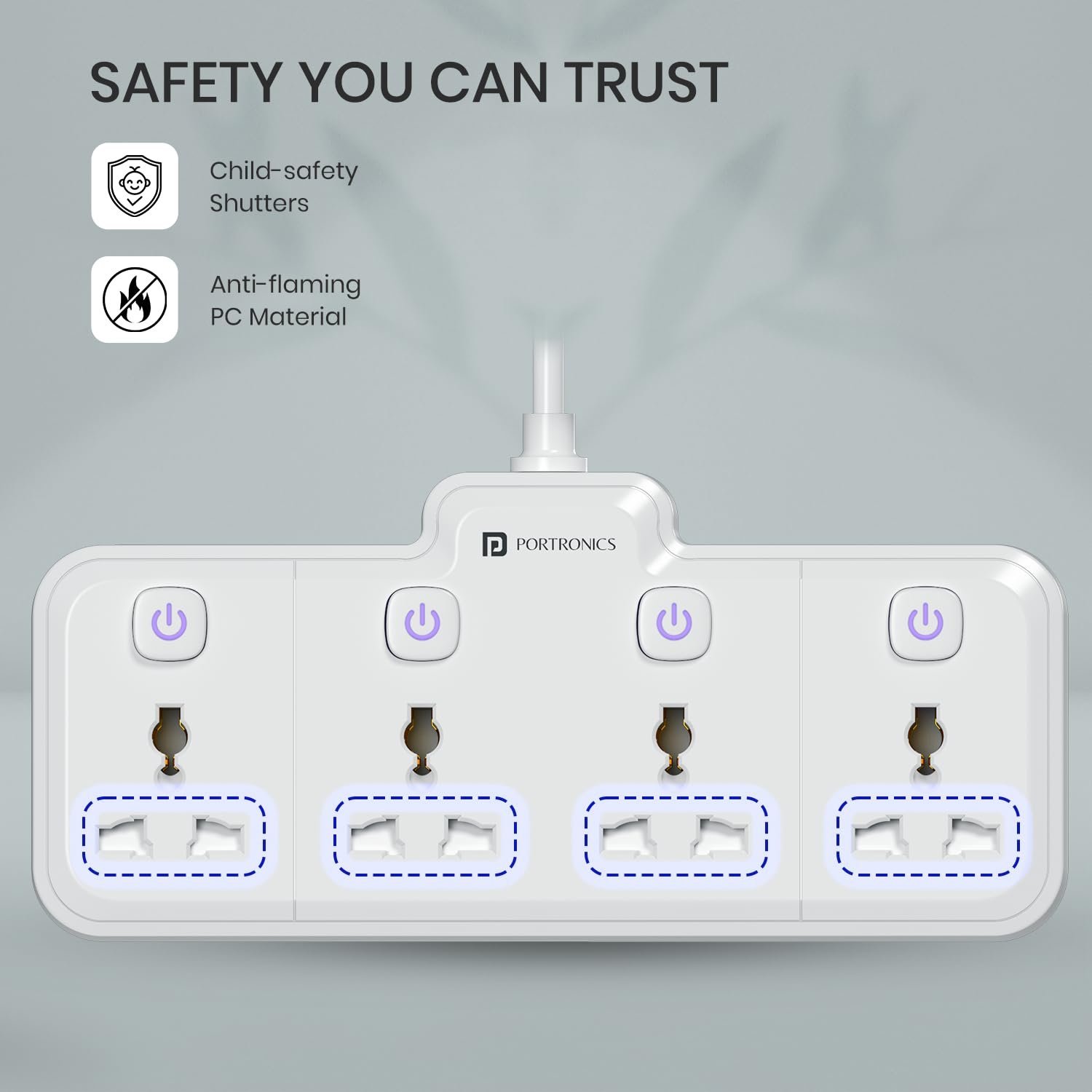 2500W Power Plate Pro 4-in-1 Power Extender with 4 Universal Sockets, Individual Switches, 180° Flexible Cord, Child Safety Shutters, for Home, Office, Laptops, Mobiles & Appliances - Image 4