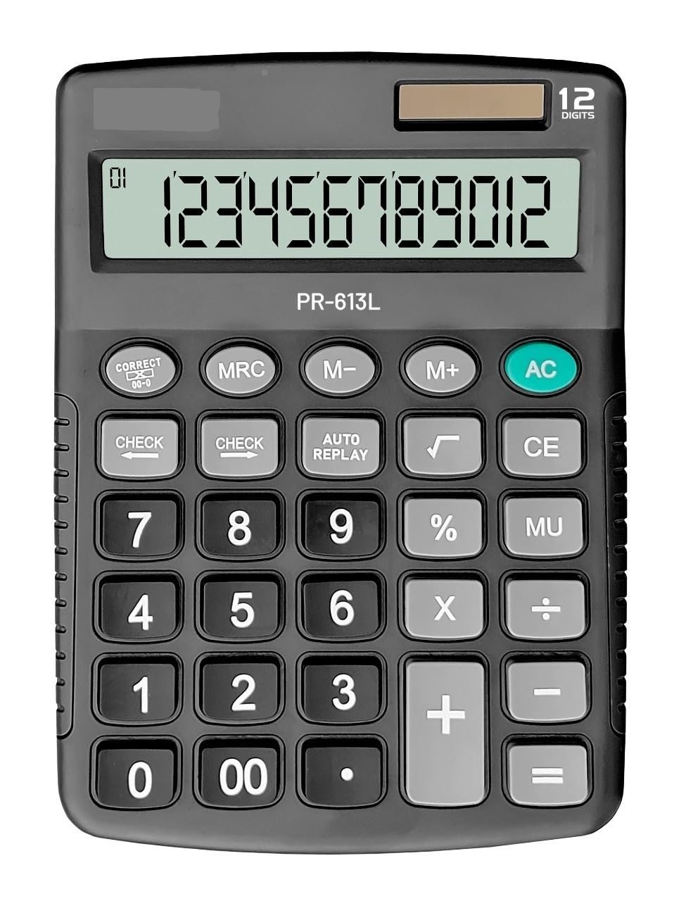12-Digit Desktop Calculator PR-613L, Large LCD Display, Auto Replay Function, Black - Image 2
