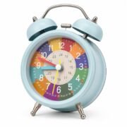 Analog Alarm Clock for Kids | Twin Bell Table Clock with Colourful Learning Dial, Loud Alarm & Light Option | Battery Powered Bedside Desk Clock for Bedroom, Study Table (Pastel Blue Analog Clock)