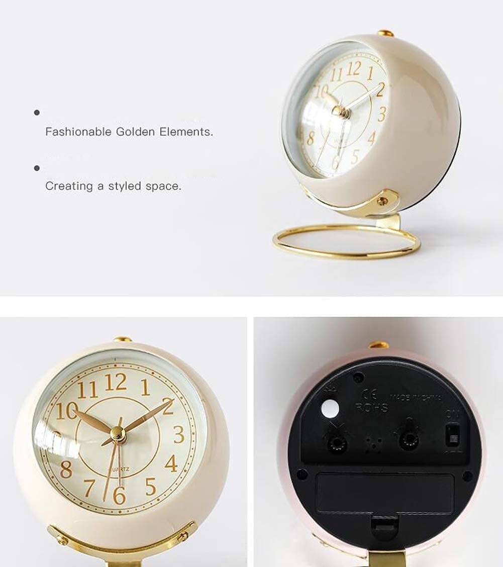 Silent Table Analog Alarm Clock No Ticking, Lighted on Demand and Battery Operated, Beep Sounds, Small Desk Clock (Cream) - Image 8