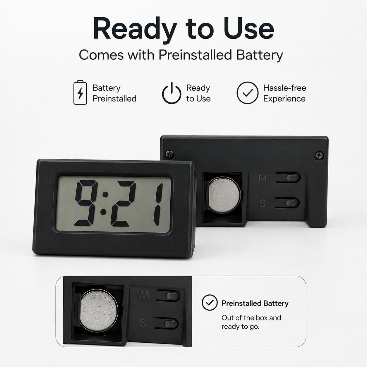 Compact Mini Digital Clock for Car Dashboard & Desk Portable LCD Timepiece for for Car Interior, Bedside Table, Office Desk & Travel (Black) - Image 6