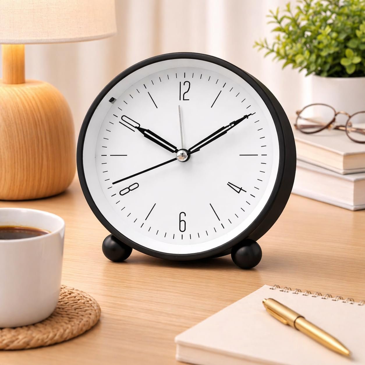 QuickCartX Modern Silent Analog Alarm Clock, Non-Ticking Desk Clock with Minimalist Design, Loud Alarm, Battery Operated, Compact Bedside Table Clock for Home, Office, Bedroom Decor - Image 5