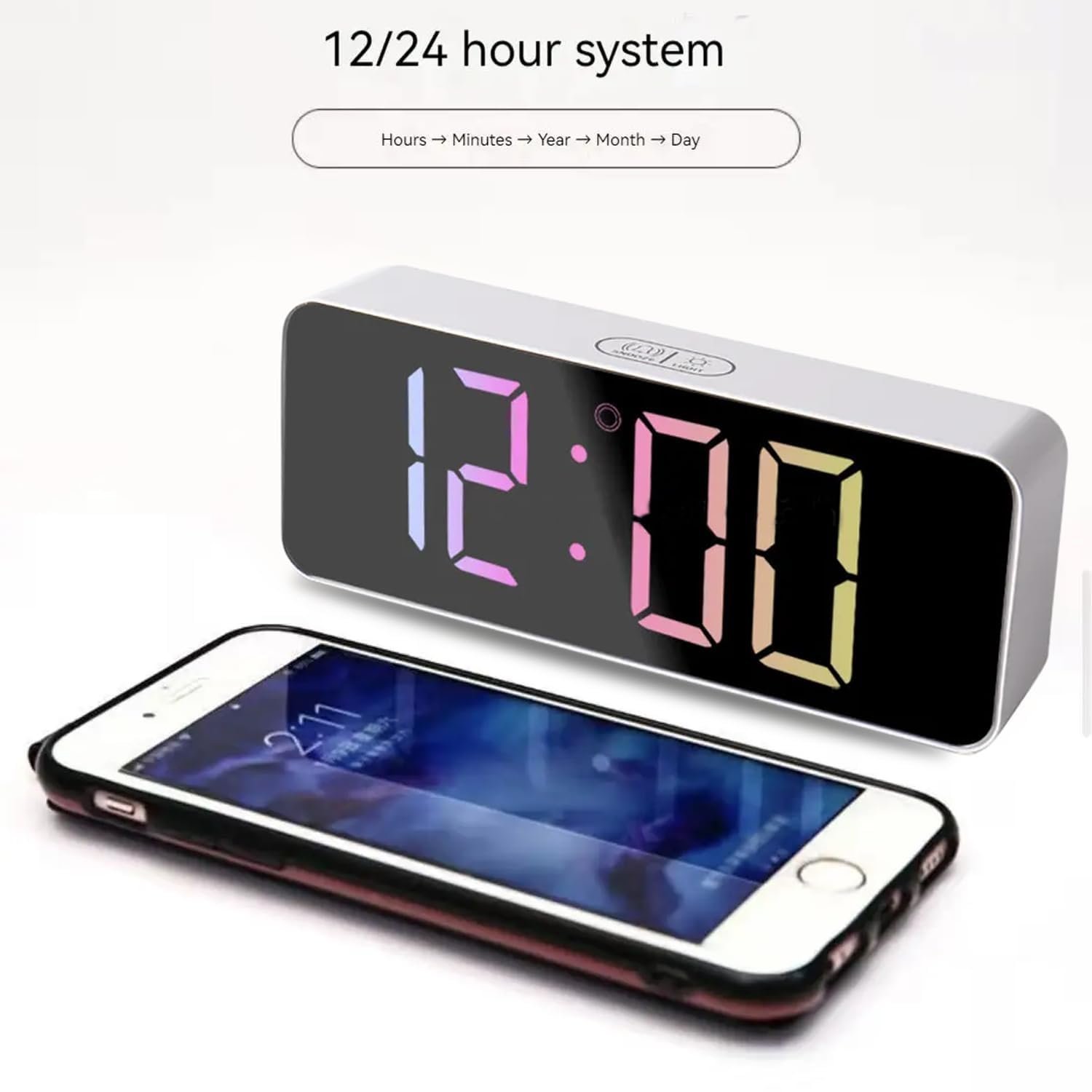 Digital RGB LED Alarm Clock Large Display USB Rechargeable Temperature Snooze Timing Dimmer Function Innovative Multi Colorful Numeric Numbers Table Top Alarm Clock (1-pcs) - Image 2