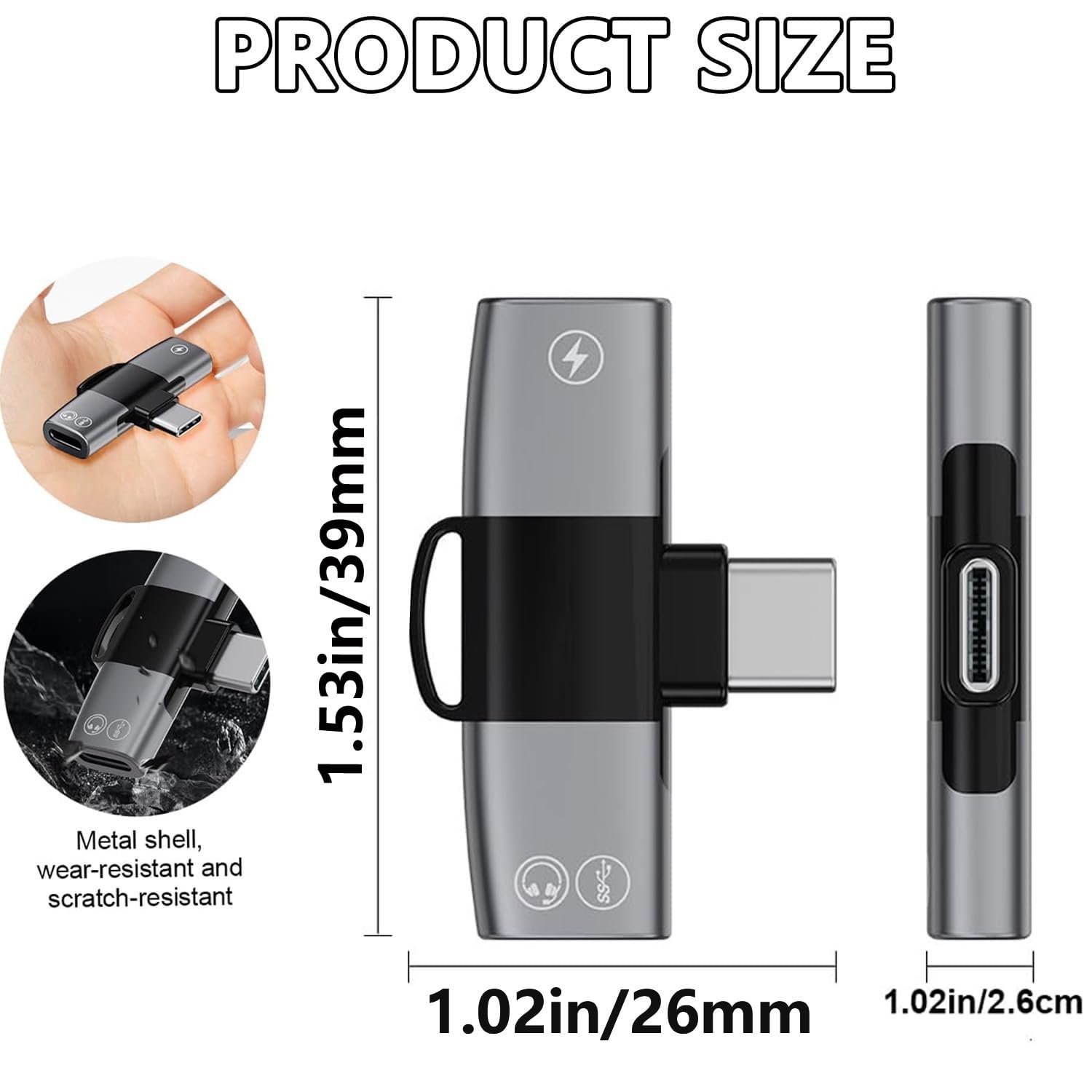 2-in-1 USB-C Audio & Charging Adapter, Dual USB-C Ports for Simultaneous Charging & Audio, High-Resolution Sound Aluminum Alloy Splitter, Type -C Headphone Adapter for Smartphones, Tablets & Laptops - Image 2