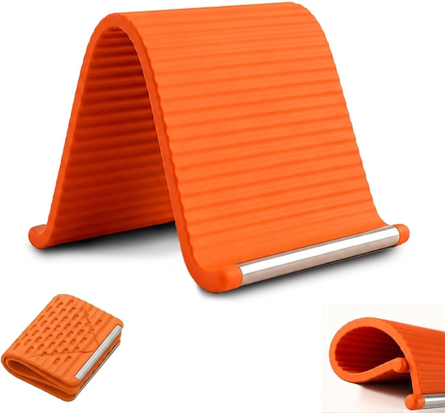 Foldable Silicone Phone Stand, Flexible Adjustable Desktop Holder, Anti-Slip Mount for Home Office Travel, Orange, L2