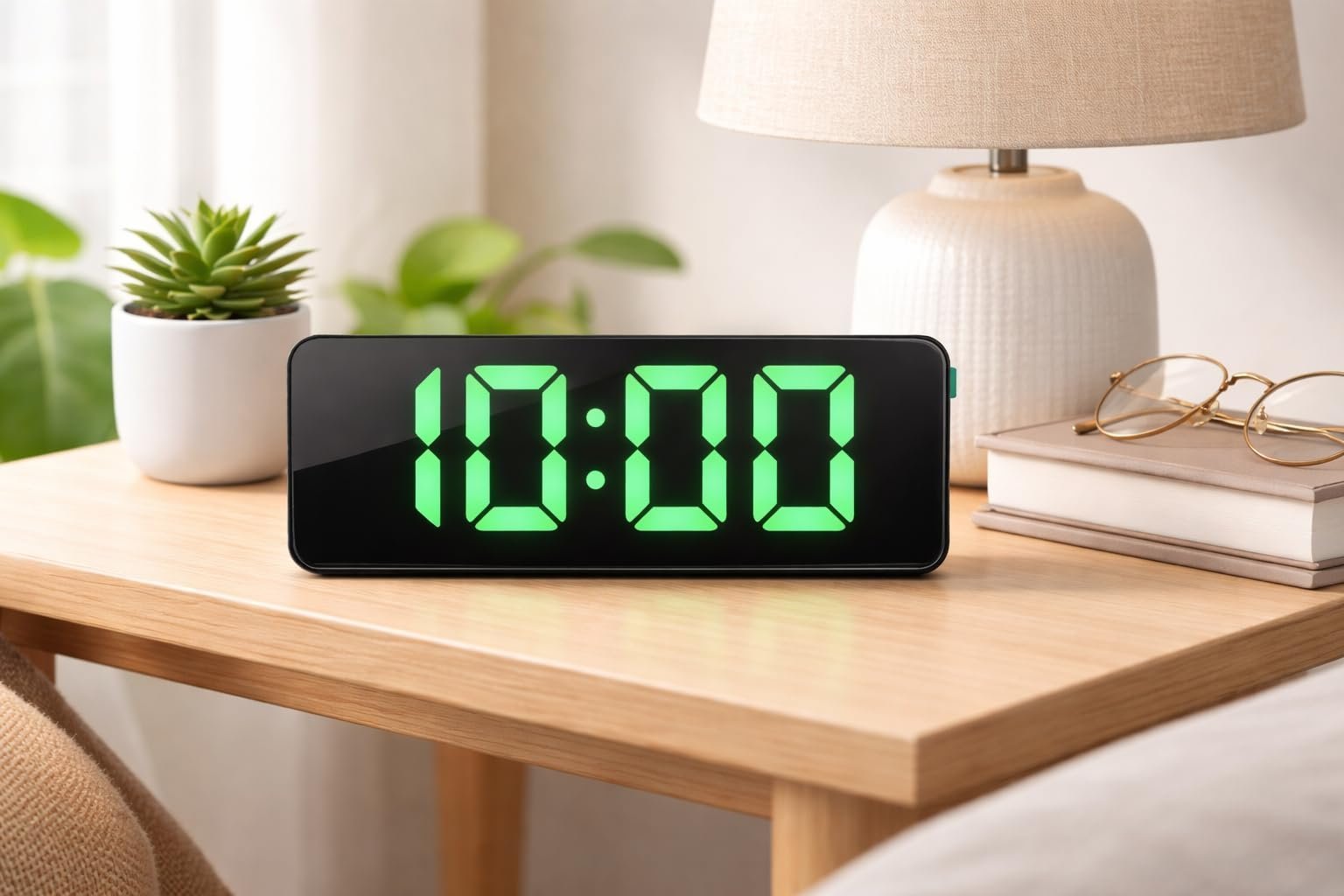 Mirror Surfaced Black LED Alarm Clock with Big Green Digital Numbers, Temperature Display, USB Cable, Snooze Function, Dual Time Format for Home and Office - Image 4