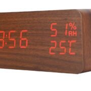 Wooden Digital Alarm Clock with Electronic Led Time Display,Humidity&Temperature Detect for Bedroom,Bedside(Brown, Rectangular)-10 Cm
