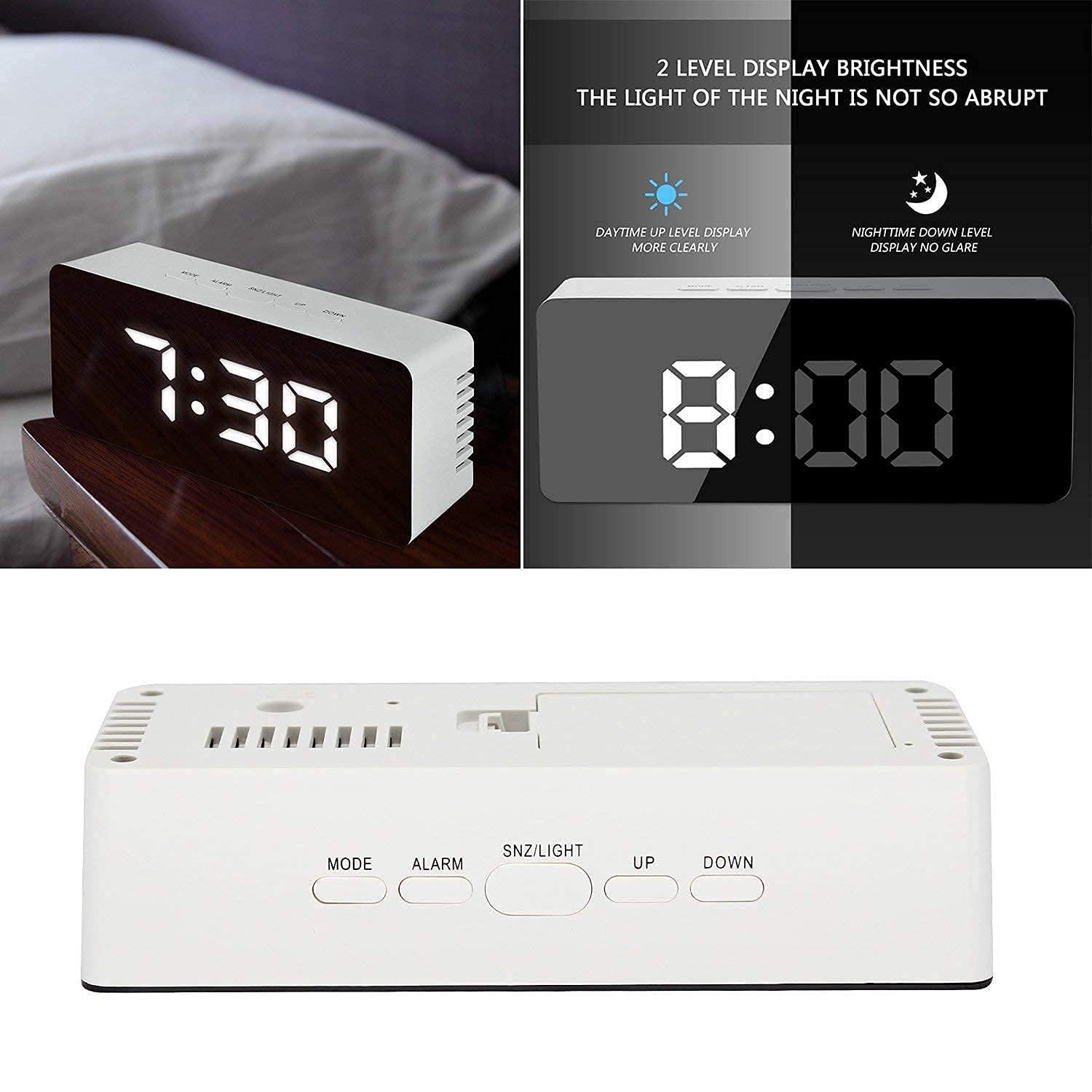 LED Mirror Alarm Clock Digital Display with Dual Alarm, Snooze Function, Temperature & Time Display, USB Powered Smart Bedside Table Clock for Bedroom, Office & Home Decor - Image 3