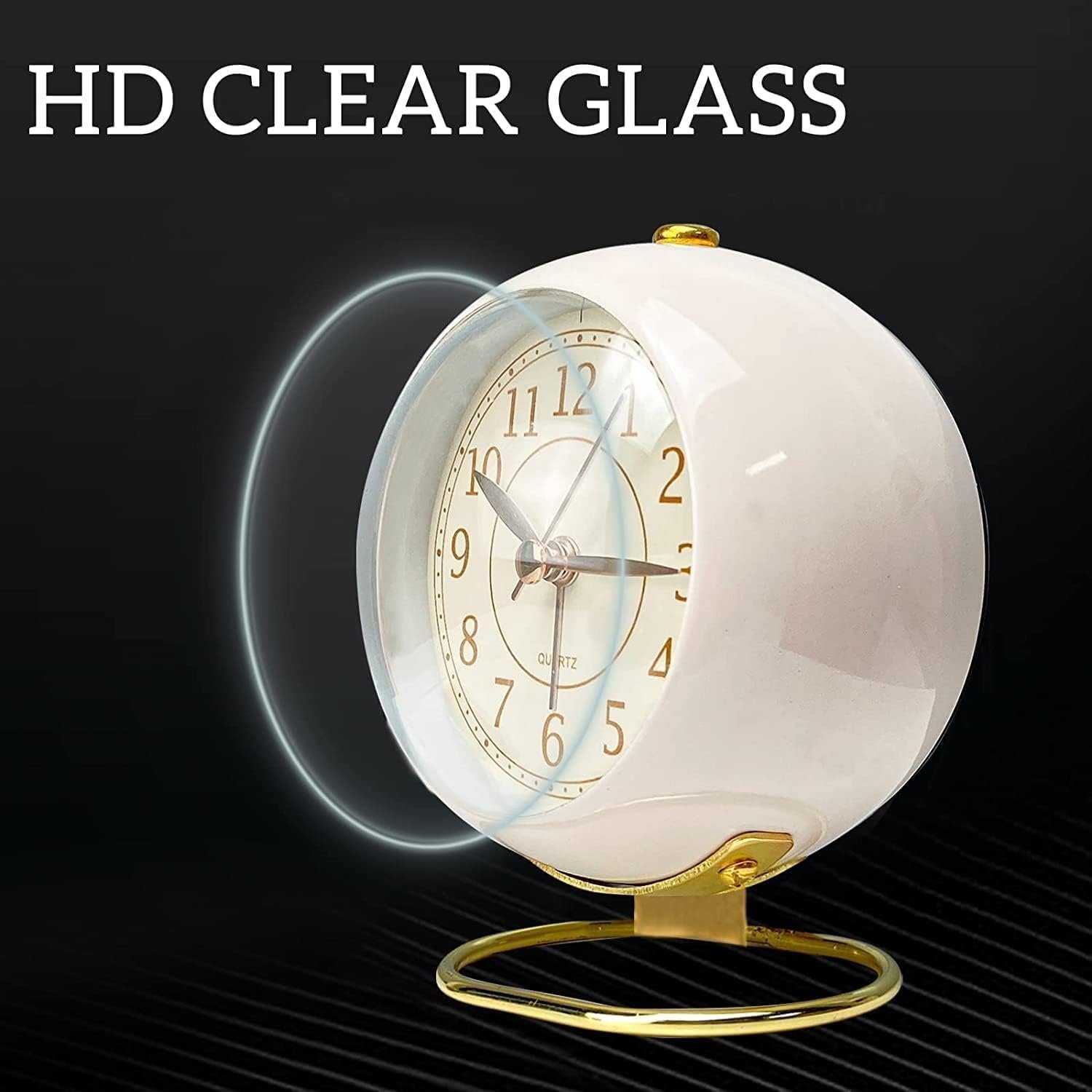 Silent Table Analog Alarm Clock No Ticking, Lighted on Demand and Battery Operated, Beep Sounds, Small Desk Clock (Cream) - Image 5