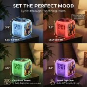 Personalized Photo Printed LED Alarm Clock Cube | Custom 4 Side Picture Display, Touch Sensor Night Lamp with Time, Date & Temperature | Birthday 3.5inch Cube