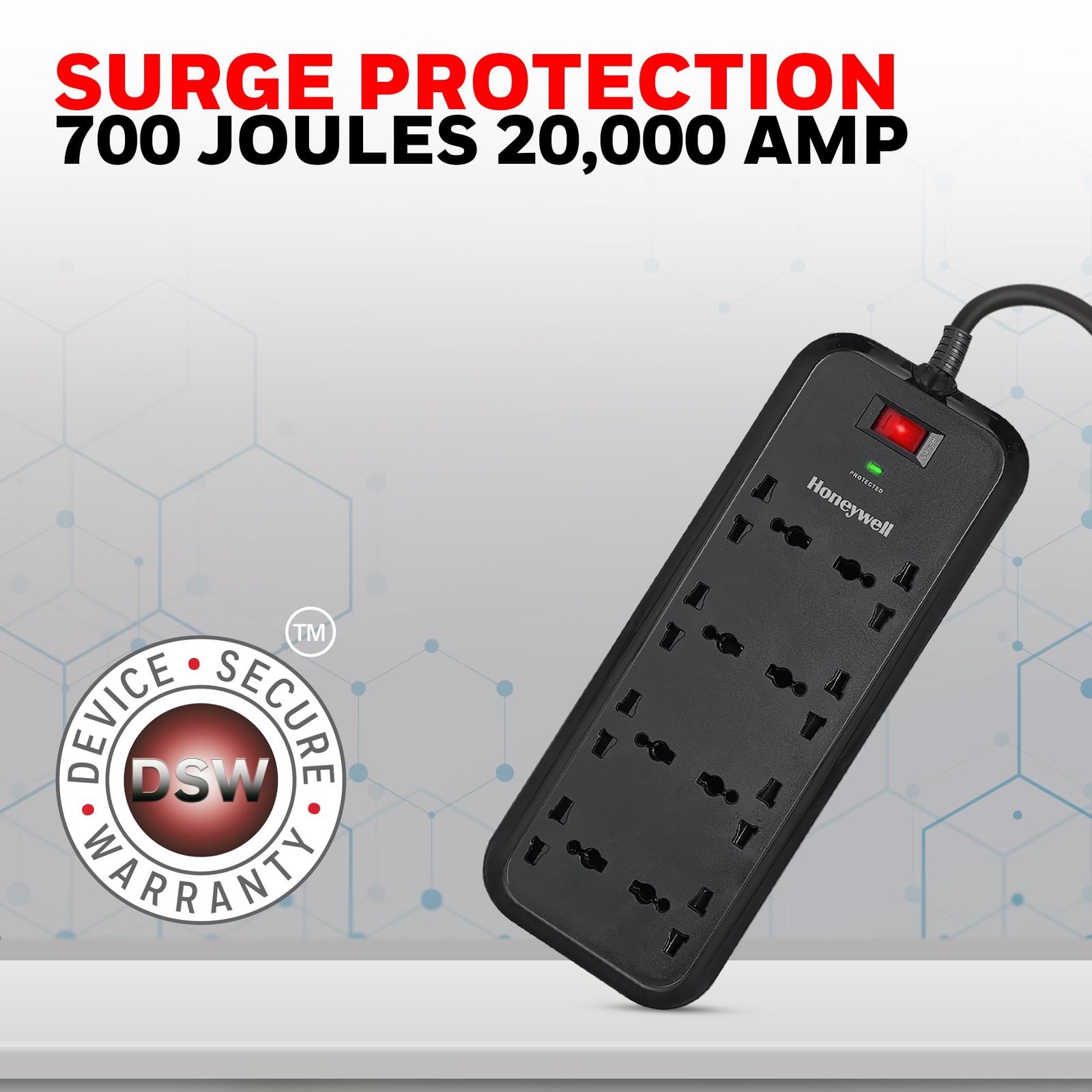 Surge Protector, 8 Universal Sockets,20000Amp, 2 Meter Cord, Device Secure Warranty,Automatic Overload Protection,Spike Guard/Extension Board,Master Switch,3Year Manufacturer Warranty - Image 2