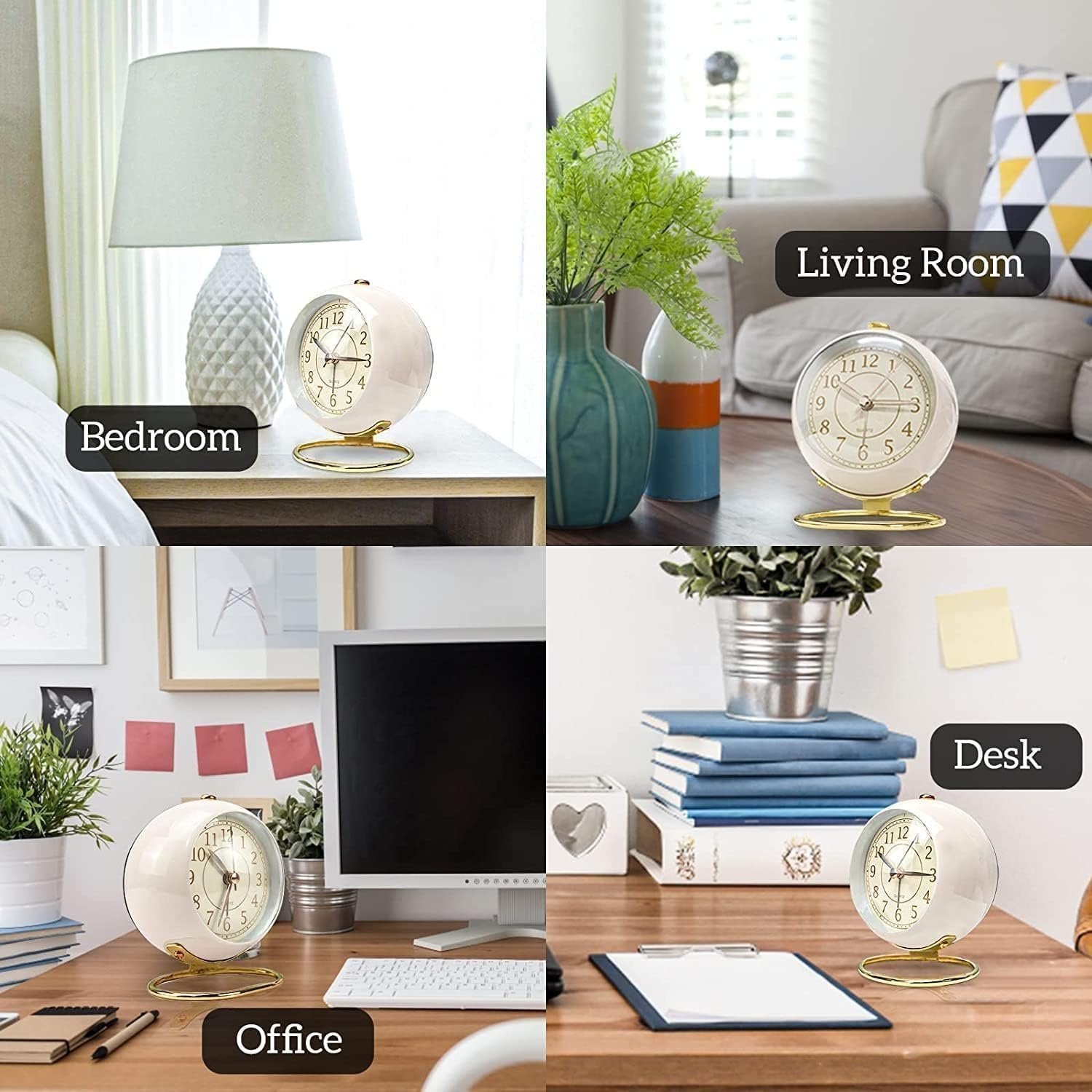 Silent Table Analog Alarm Clock No Ticking, Lighted on Demand and Battery Operated, Beep Sounds, Small Desk Clock (Cream) - Image 6