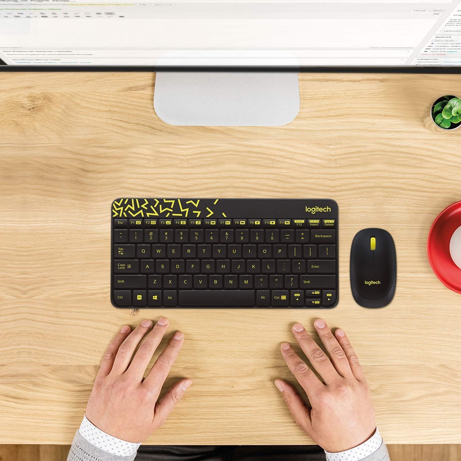 MK240 Nano Wireless USB Keyboard and Mouse Set, 12 Function Keys 2.4GHz Wireless, 1000DPI, Spill-Resistant Design, PC/Mac, Black/Chartreuse Yellow - Image 2
