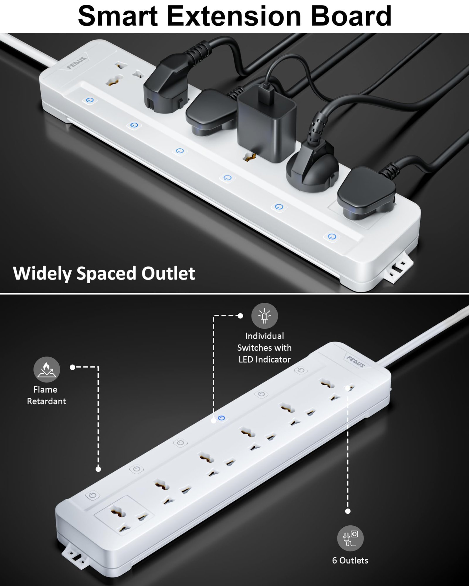 Surge Protector, 6 Universal Sockets with Individual Switch, 10 Meter 32 Feet Long Cable, Extension Board Cord, Automatic Overload Protection, Fireproof Power Strip Switch Board, Spike Guard - Image 7