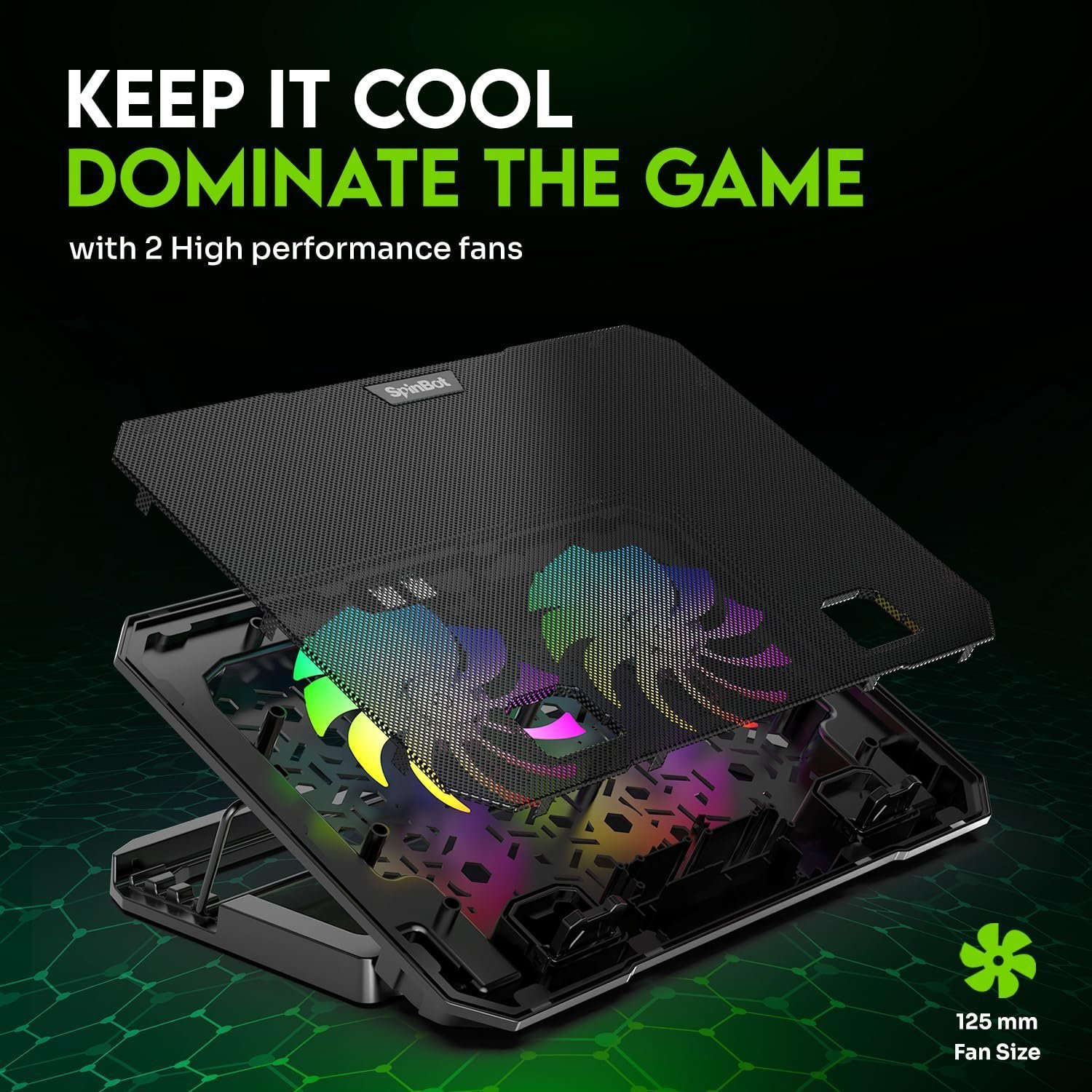 Airflow X10 Gaming Laptop Cooling Pad with Dual 125mm RGB Fans 900–1300 RPM | Up to 90.5 CFM Airflow | 4-Level Adjustable Stand | Dual USB Ports | Low Noise 30dB | Supports Laptops up to 16" - Image 2