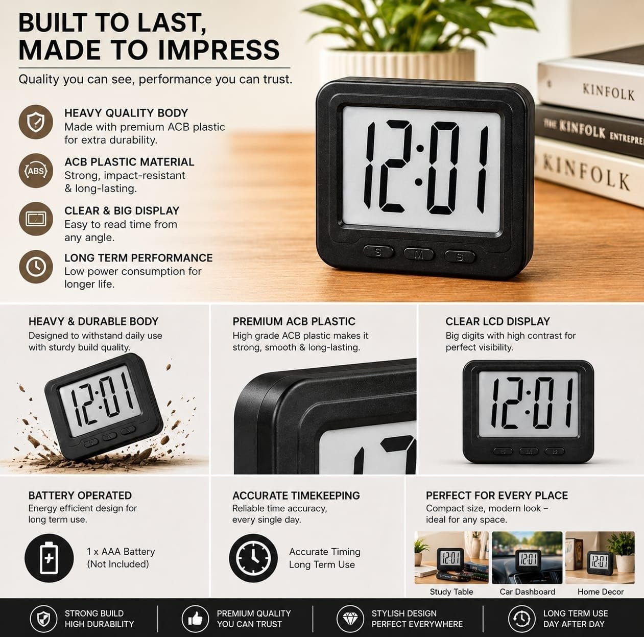 Mini Square Digital Clock with Magnetic Back for Fridge Door Kitchen & Study Table Aesthetic Digital Clock. - Image 9