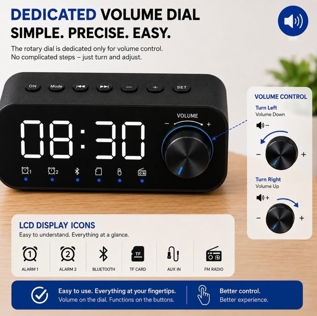 Multifunction FM Radio Alarm Clock with Bluetooth Speaker | TF Card Support | Bedside, Living Room Digital Table Clock - Image 6