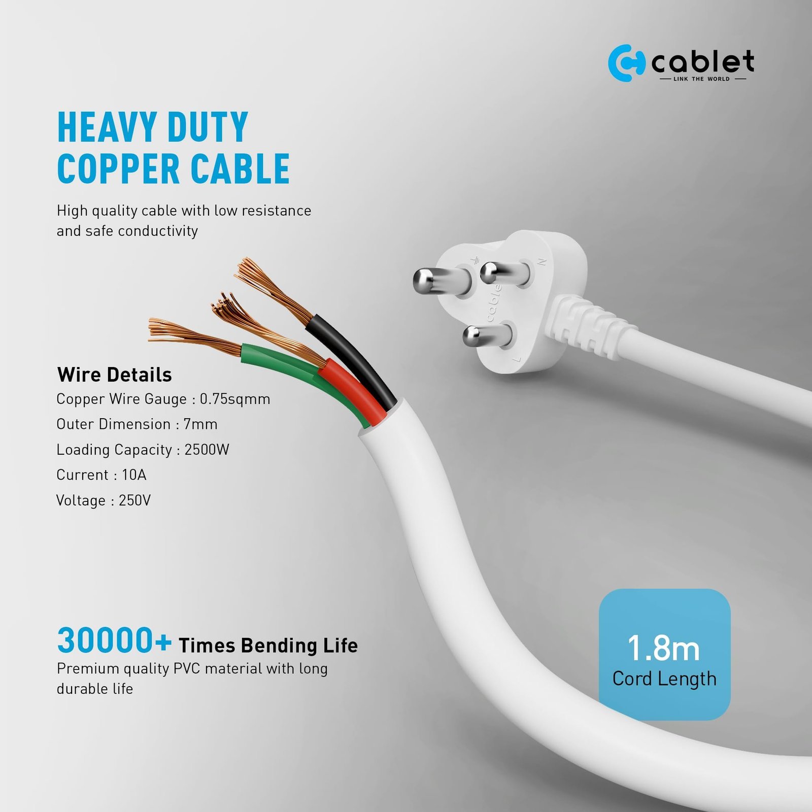 250 Volts Extension Board 2500W 10A, 4 Universal Sockets, Individual Switches, 1.8M Heavy Duty Copper Wire, LED Indicator, Power Strip for Home and Office Use - Image 5