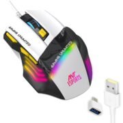 GM100 V2 Optical Gaming Mouse,7 Button Wired USB Mouse, 4000 FPS Sensor, 3600 DPI, RGB Lighting,1.5m PVC Cable, Ergonomic Design, for Windows PC, Laptop,Gaming & Office Use- Black & White