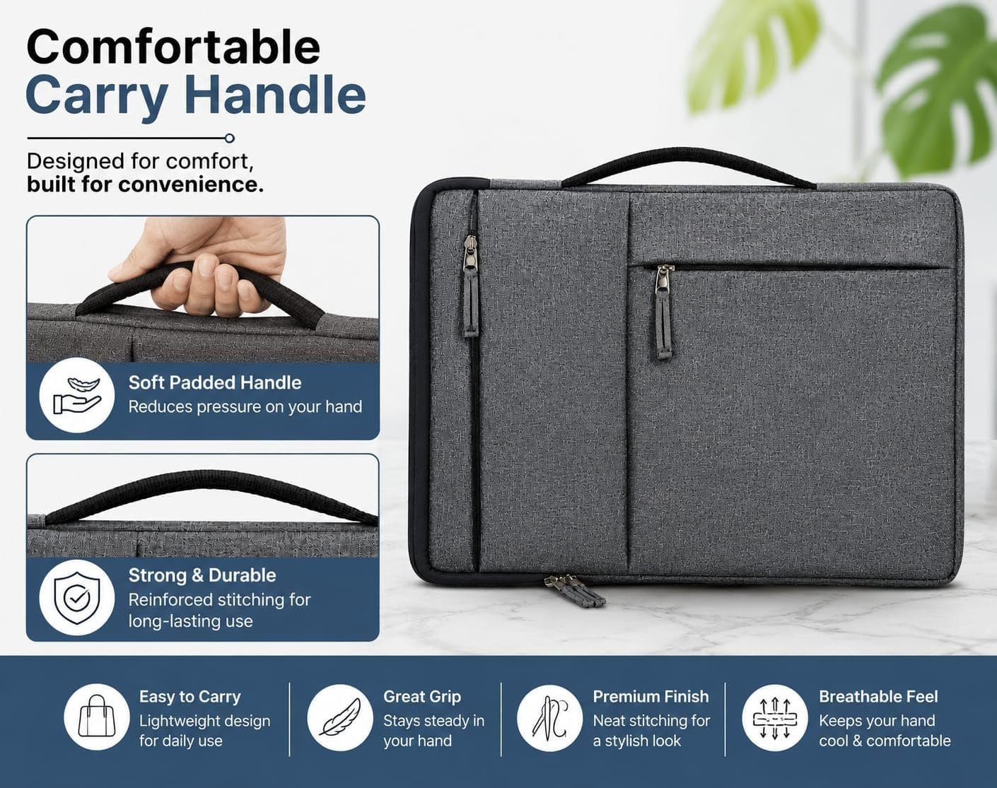 17 Inch Laptop Sleeve with Carry Handle & 2 Front Pockets | Slim Lightweight Laptop Case with Water-Resistant Cover | Compatible with MacBook, Dell, HP, Lenovo, Asus, Samsung, Mi & More - Image 6