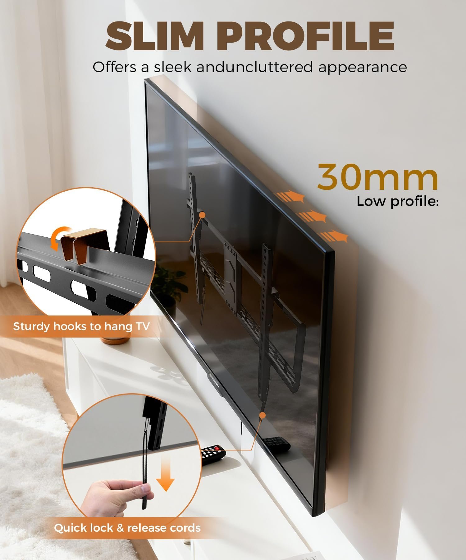 TV Wall Bracket 43-75 Inch, Slim Heavy Duty Tilt TV Mount - Image 3