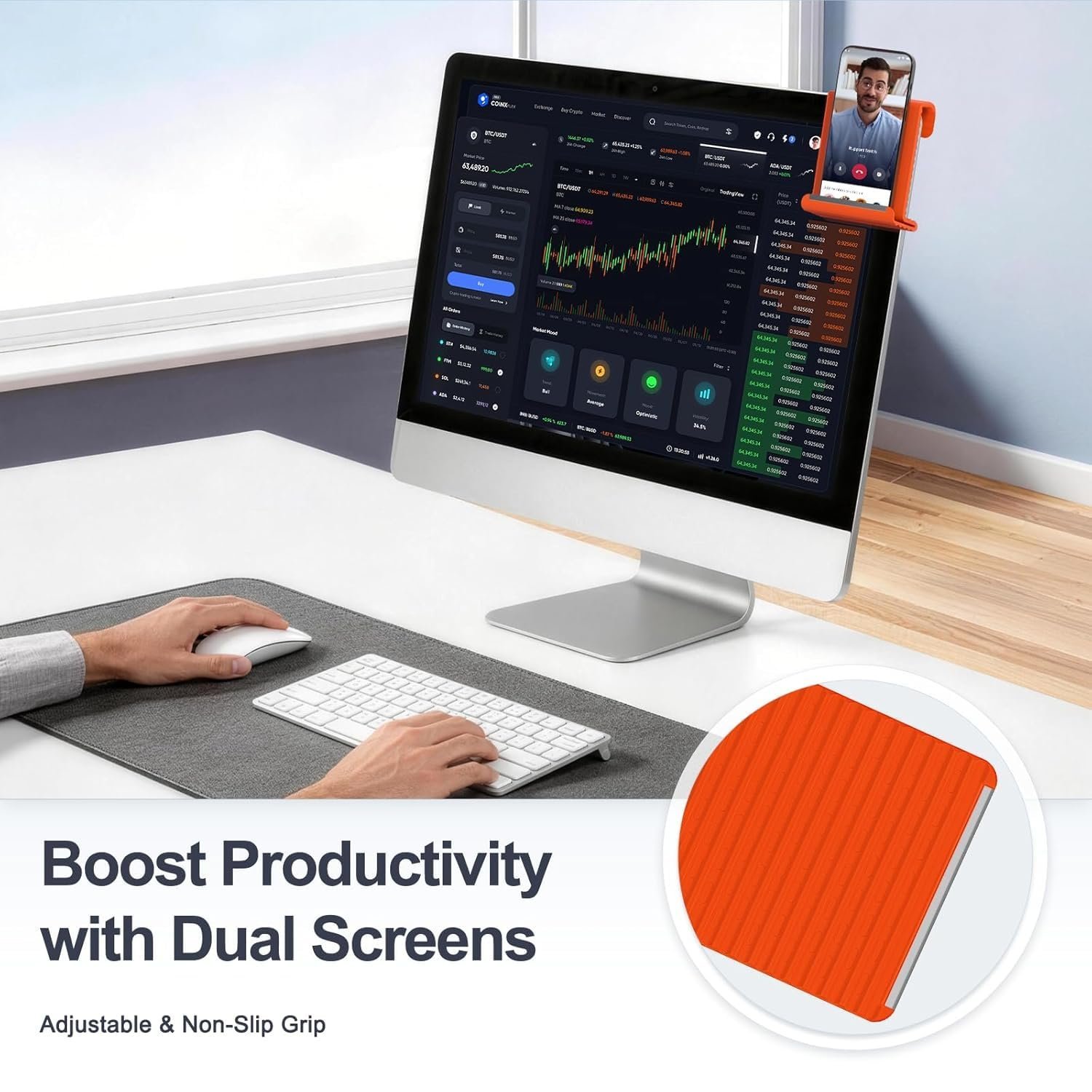 Foldable Silicone Phone Stand, Flexible Adjustable Desktop Holder, Anti-Slip Mount for Home Office Travel, Orange, L2 - Image 8