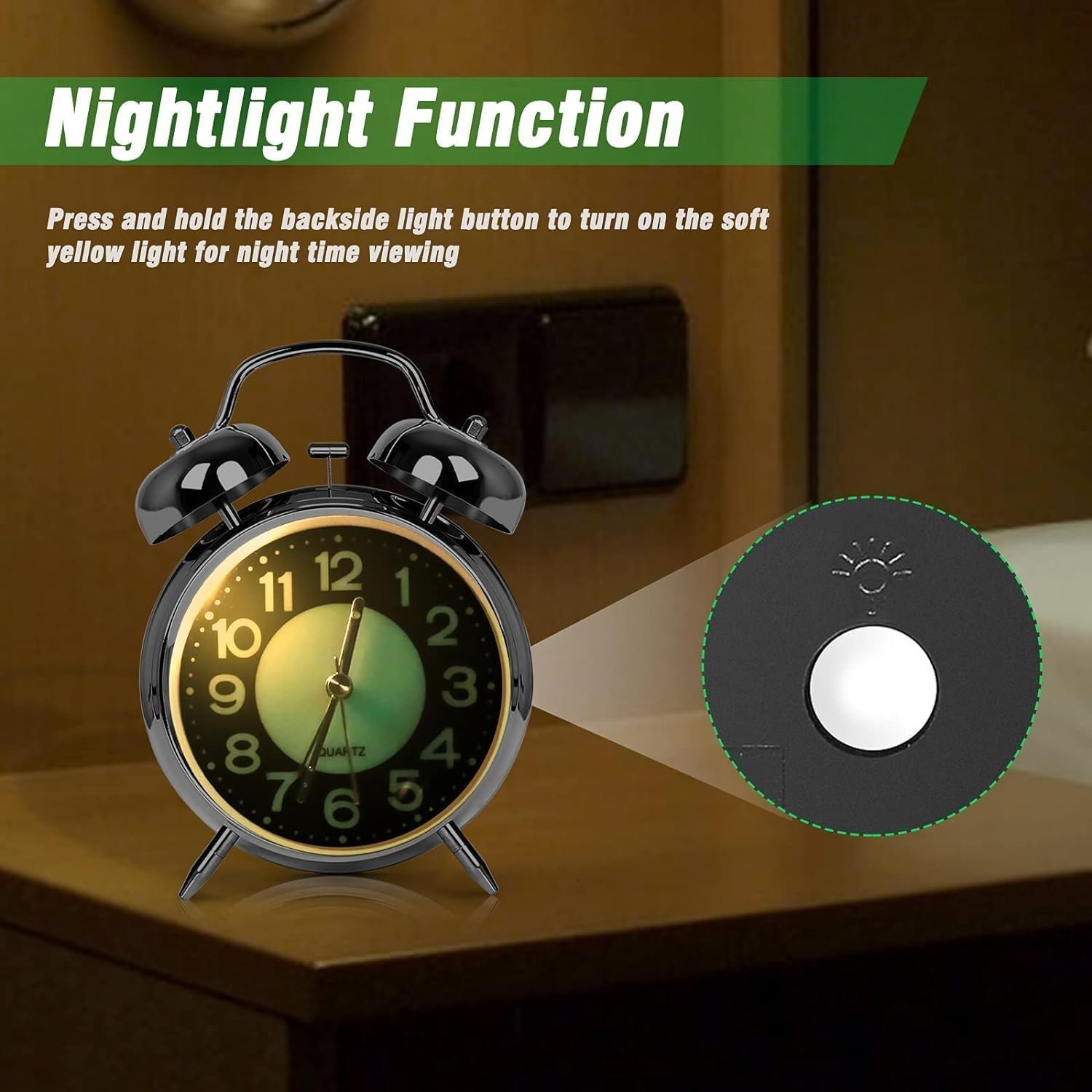 ® Vintage Alarm Clock for Student Heavy Sleepers, Super Loud & Twin Bell Retro Quartz with Backlight, Luminous Alarm for Students Bedroom/Office (Silver, Analog, 3.81 cm) - Image 5