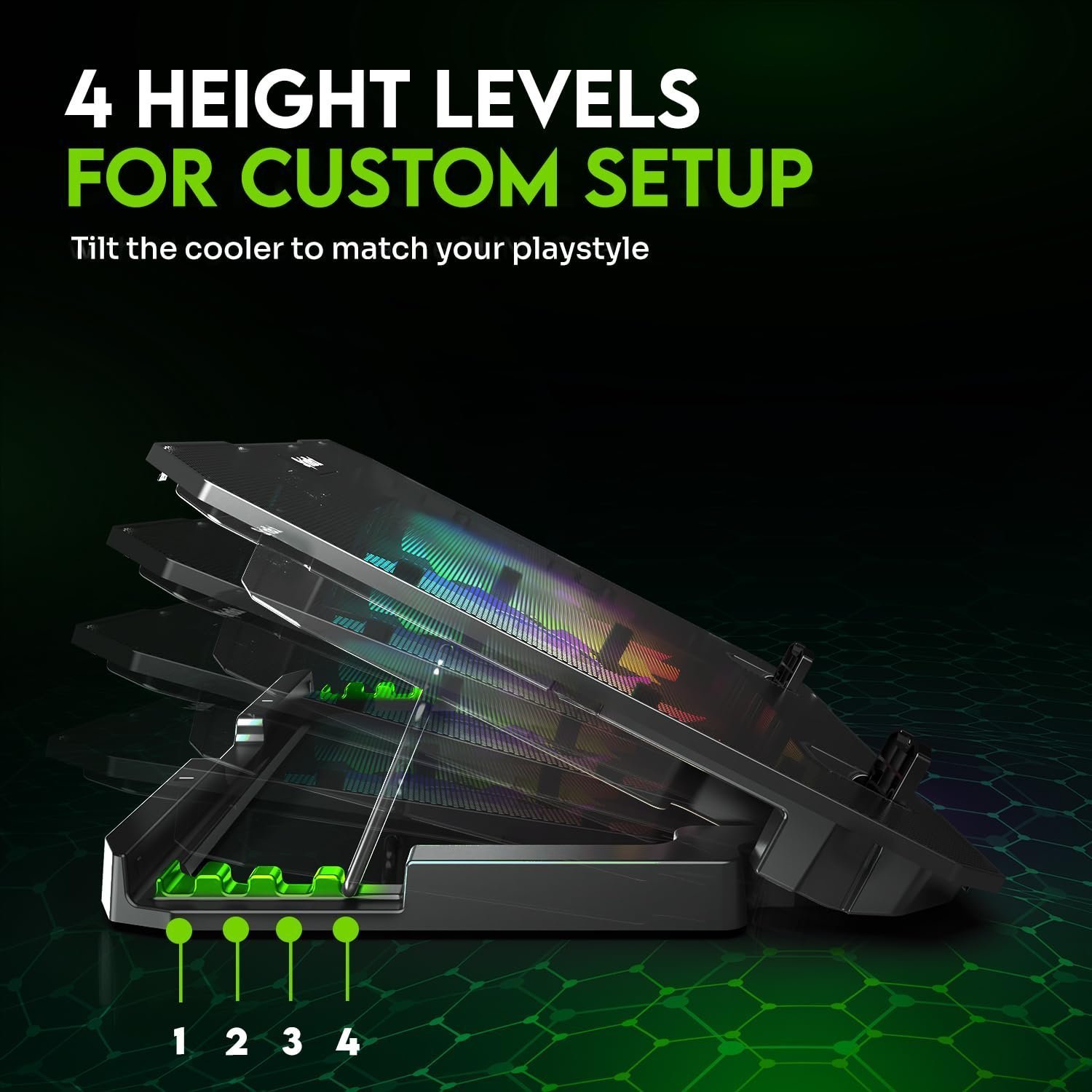 Airflow X10 Gaming Laptop Cooling Pad with Dual 125mm RGB Fans 900–1300 RPM | Up to 90.5 CFM Airflow | 4-Level Adjustable Stand | Dual USB Ports | Low Noise 30dB | Supports Laptops up to 16" - Image 3