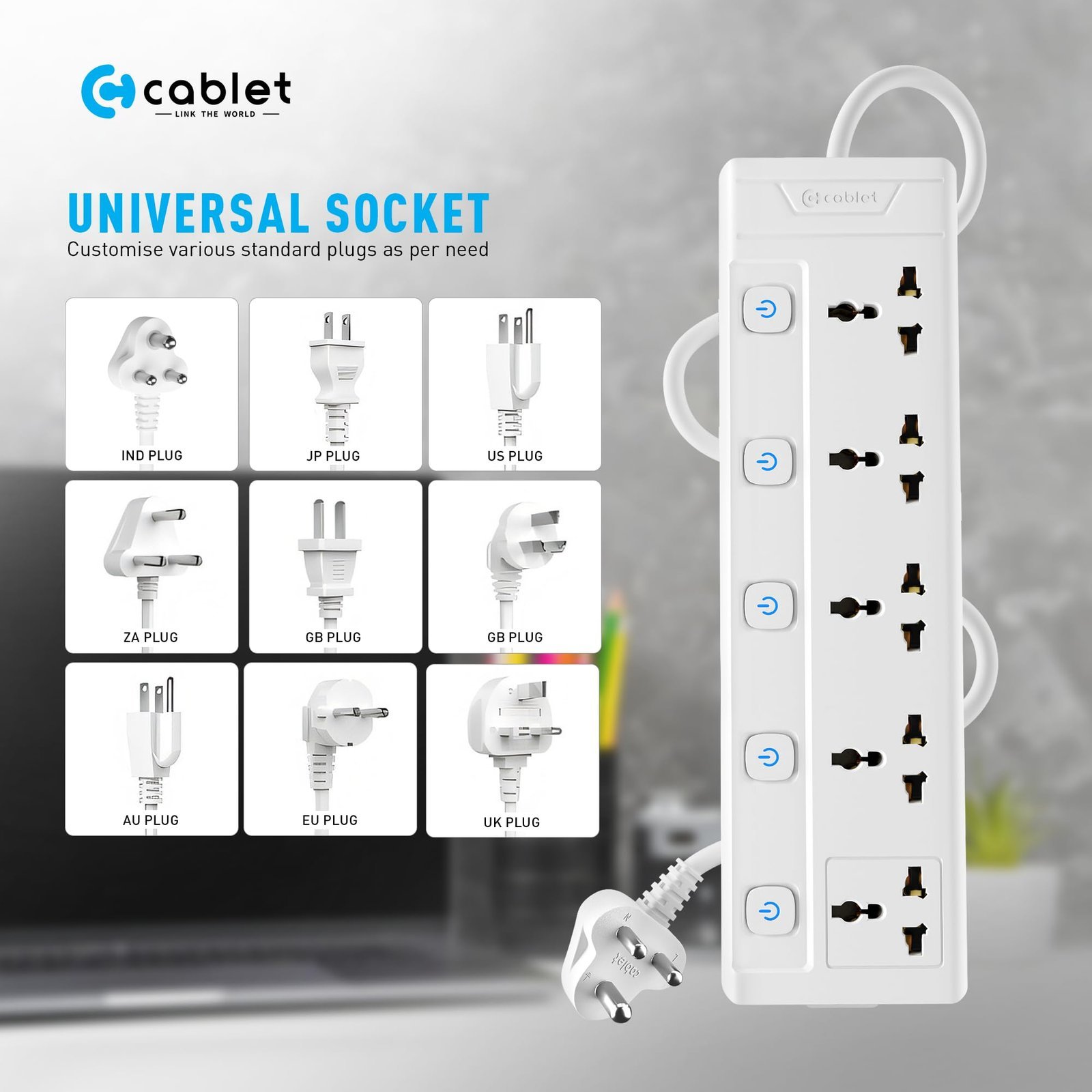Extension Board 2500W 10A | 5 Universal Multi Plug Socket with Individual Switches | 1.8 Meter Heavy Duty Cord | LED Indicator, Power Strip & Spike Guard for Home & Office Use - Image 6