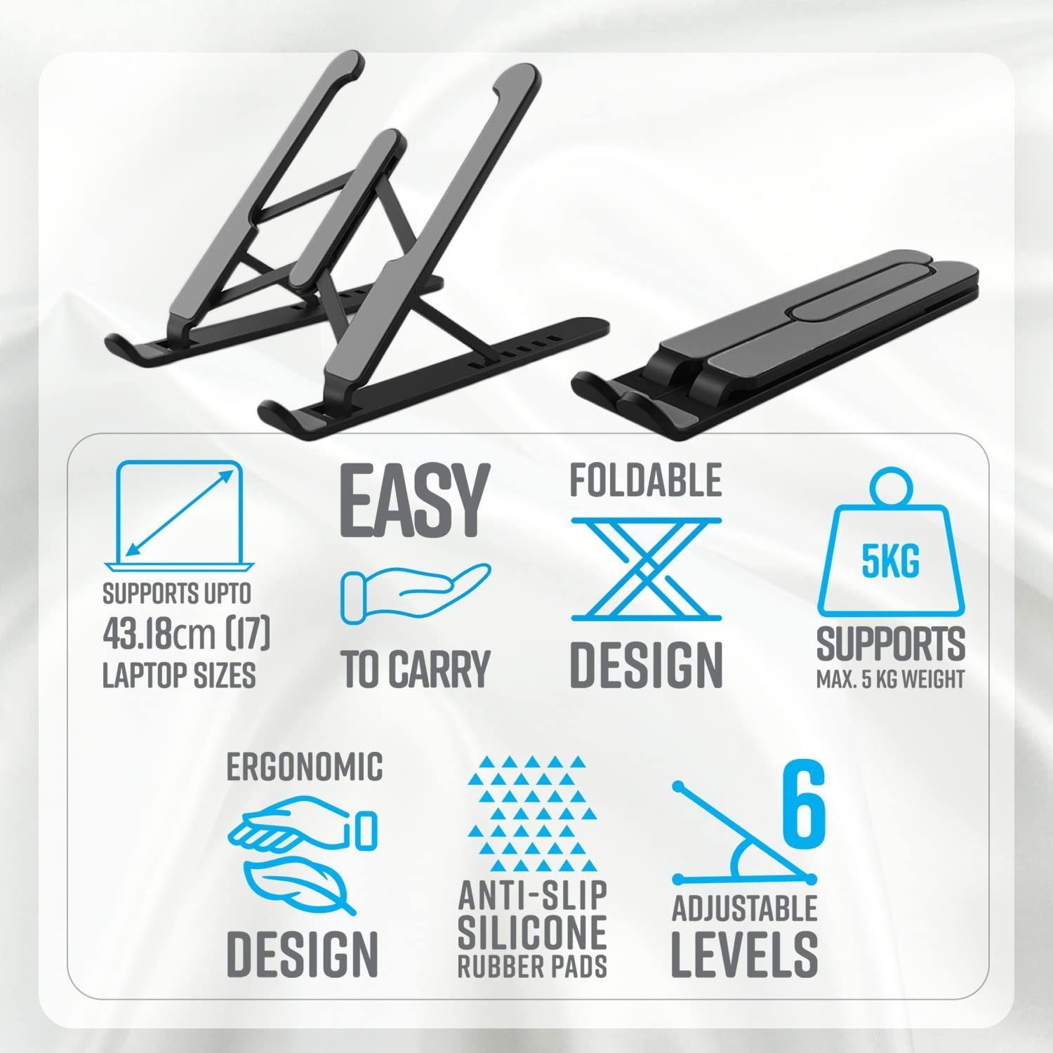 NS1000 Laptop Stand Featuring Foldable Design, Anti-Slip Silicone Rubber Pads, Supports Maximum of 5kgs Weight, 6 Adjustable Levels. - Image 7