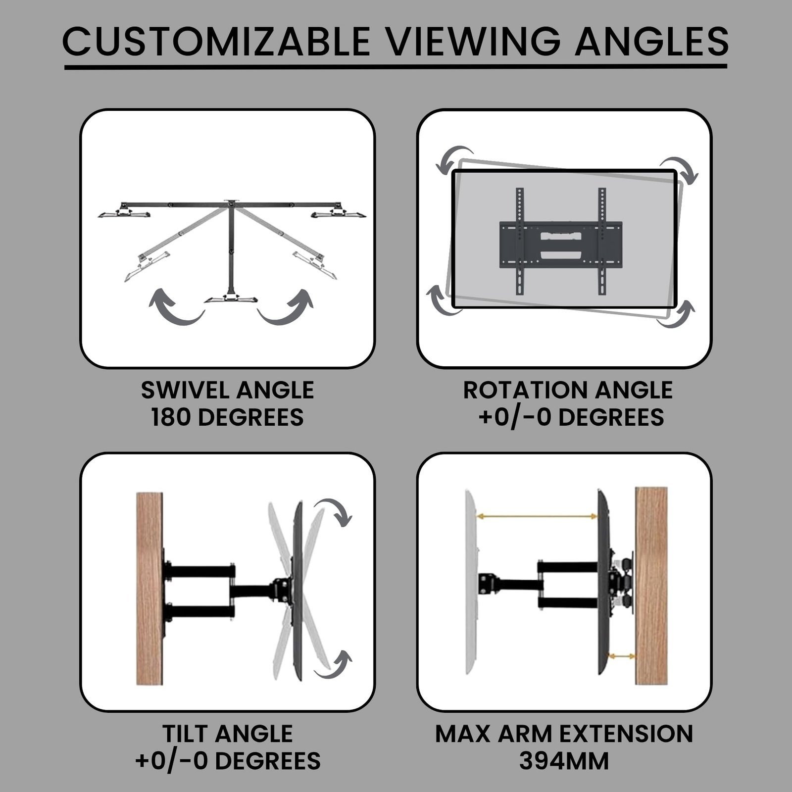 Tv Stand Wall | Movable Tv Wall Mount | Heavy Duty Metal Mount Bracket for 23–55 Inch LED/LCD/OLED Monitor | Full Motion Swivel ±180° Extendable Space Saving Design - Image 3