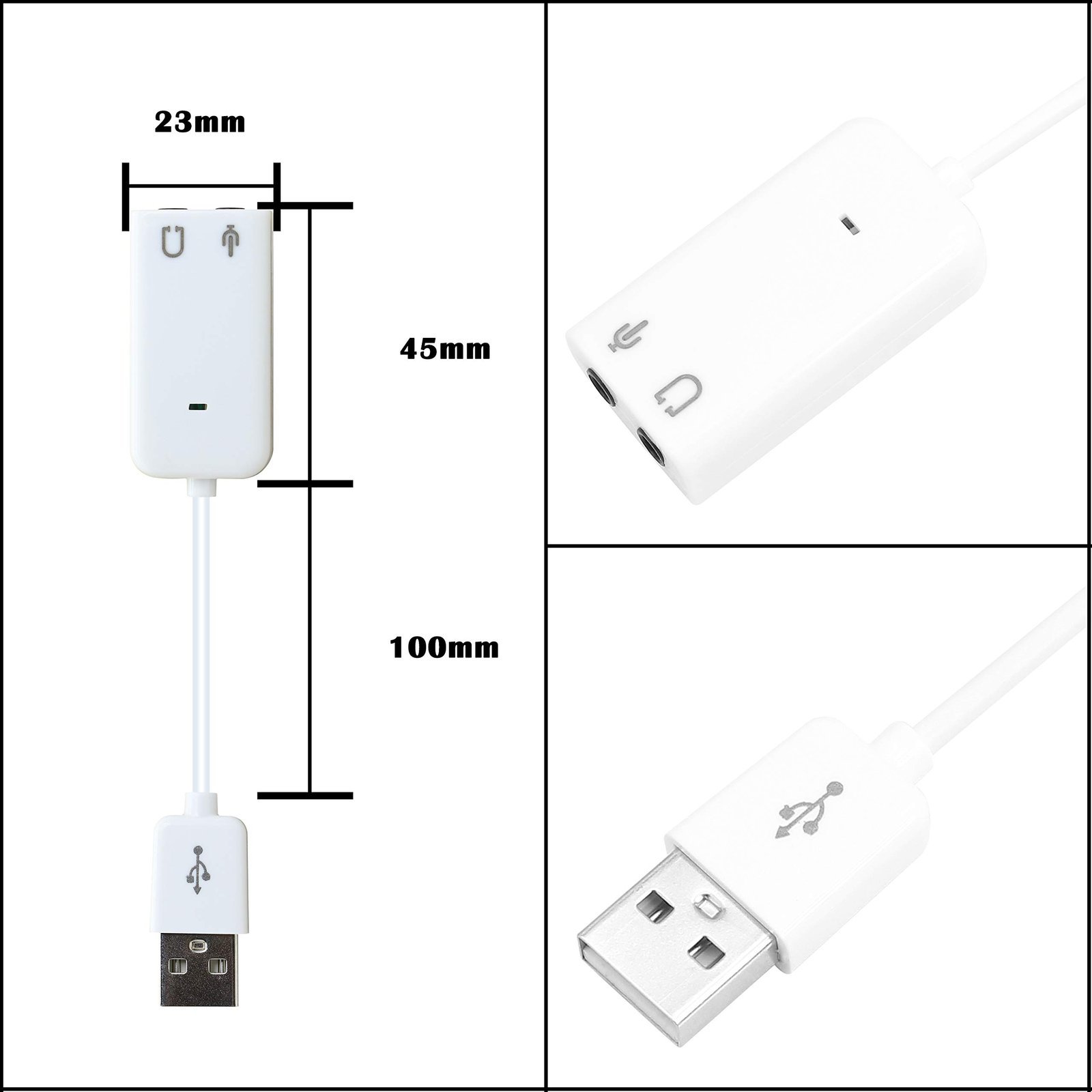 7.1 USB External Sound Card Audio Adapter LEIHONG USB2.0 to 3.5MM Audio Output Microphone Input Converter Plug and Play for Windows/Vista/Win7/Linux/WinCE/Android/Mac-White - Image 3
