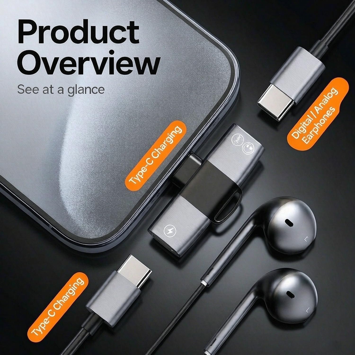 2-in-1 USB-C Audio & Charging Adapter, Dual USB-C Ports for Simultaneous Charging & Audio, High-Resolution Sound Aluminum Alloy Splitter, Type -C Headphone Adapter for Smartphones, Tablets & Laptops - Image 3