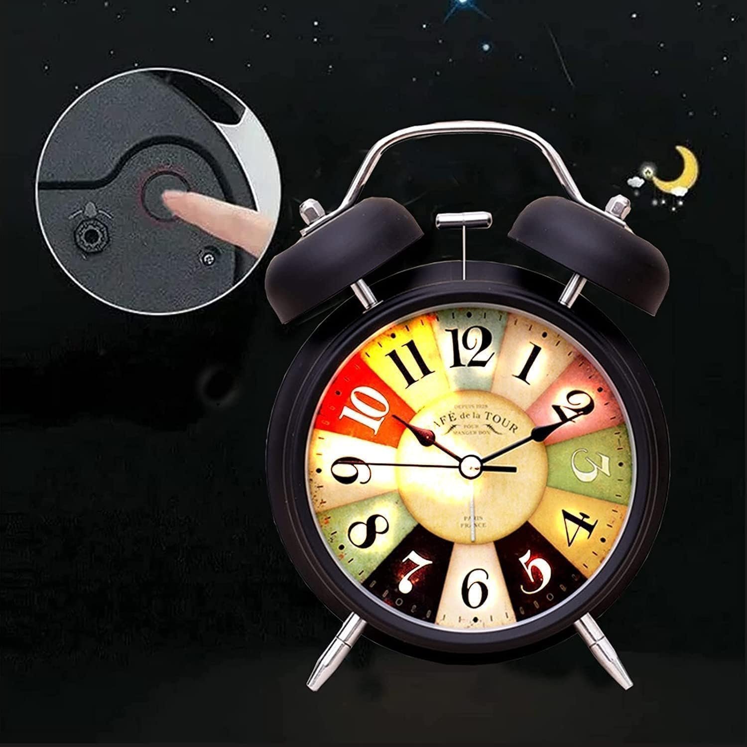 Analog Alarm Clock with Super Loud Twin Bell | Retro Metal Table Clock with Night Light & Luminous Dial | Bedside Alarm Clock for Bedroom, Office & Study (Battery Not Included) (ANALOG BLACK) - Image 4