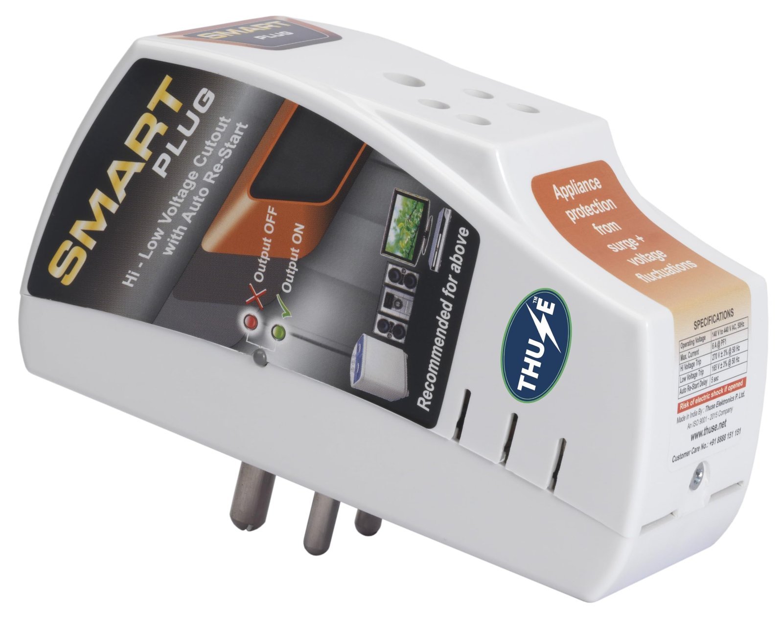 6 Amp Voltage Protector for TV, Food Processor, Mobile Phone/Laptop Charger, Home Theatre, CCTV, Inverter, Over-Under Voltage Protector with Surge Protection Upto 4000 Volts