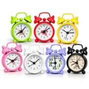 Mini Alarm Clock for Home Office Study Table | Assorted Colour Twin Bell Quartz Clock with Alarm Function | Compact Bedside Desk Clock | Any 1 Colour/Design