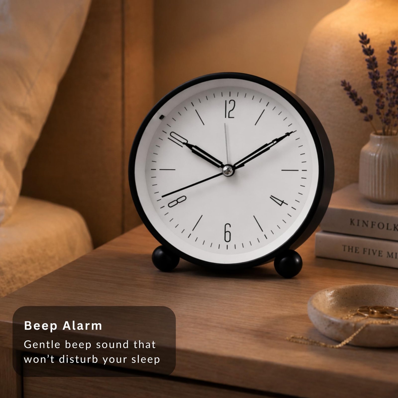 QuickCartX Modern Silent Analog Alarm Clock, Non-Ticking Desk Clock with Minimalist Design, Loud Alarm, Battery Operated, Compact Bedside Table Clock for Home, Office, Bedroom Decor - Image 4