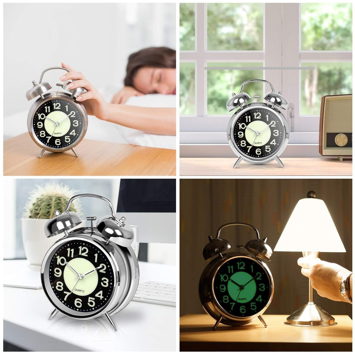 ® Vintage Alarm Clock for Student Heavy Sleepers, Super Loud & Twin Bell Retro Quartz with Backlight, Luminous Alarm for Students Bedroom/Office (Silver, Analog, 3.81 cm) - Image 6