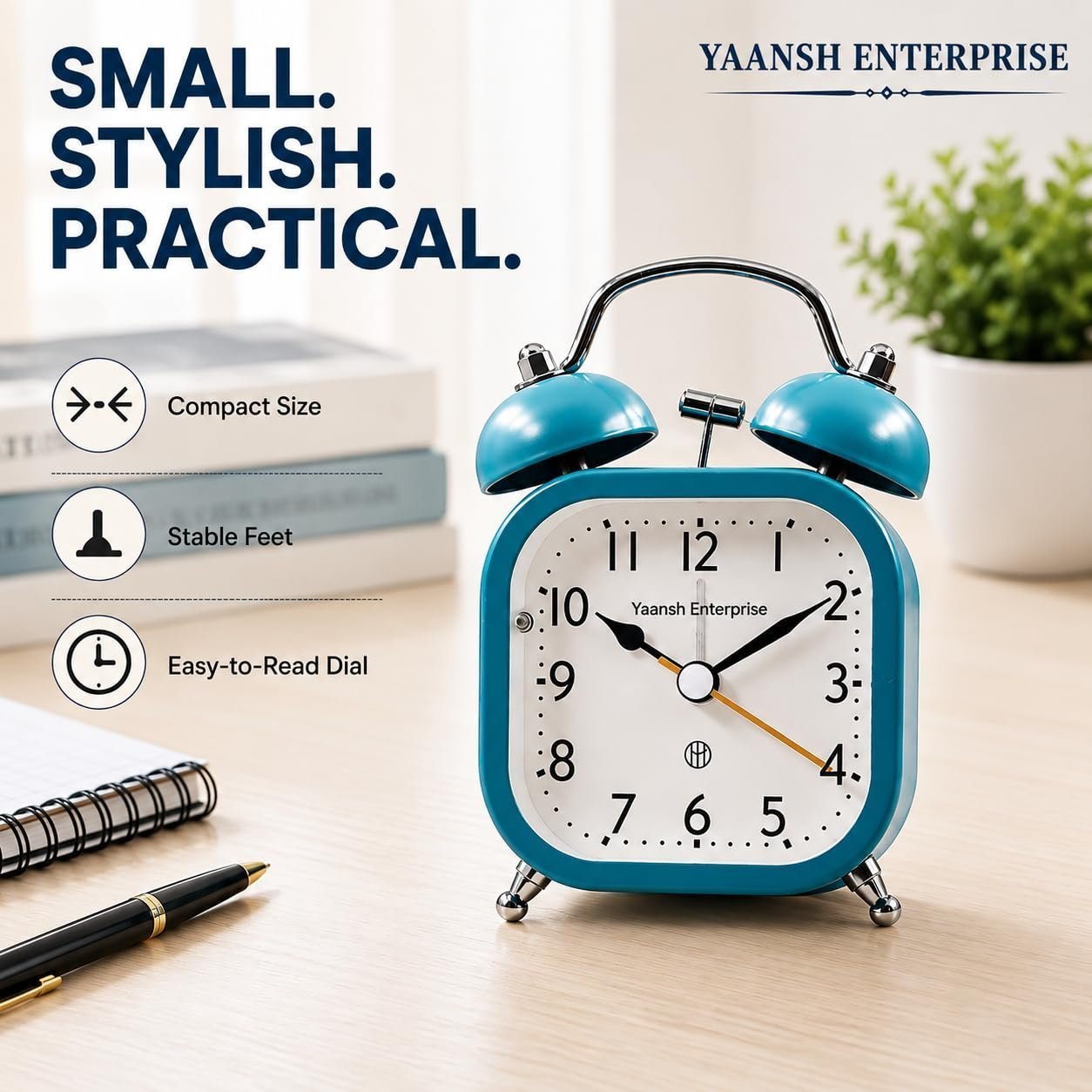 Vintage Twin Bell Metal Alarm Clock with Luminous Dial Loud Alarm, Compact & Portable, for Bedroom & Desk, for Home Office, for Students - Image 6