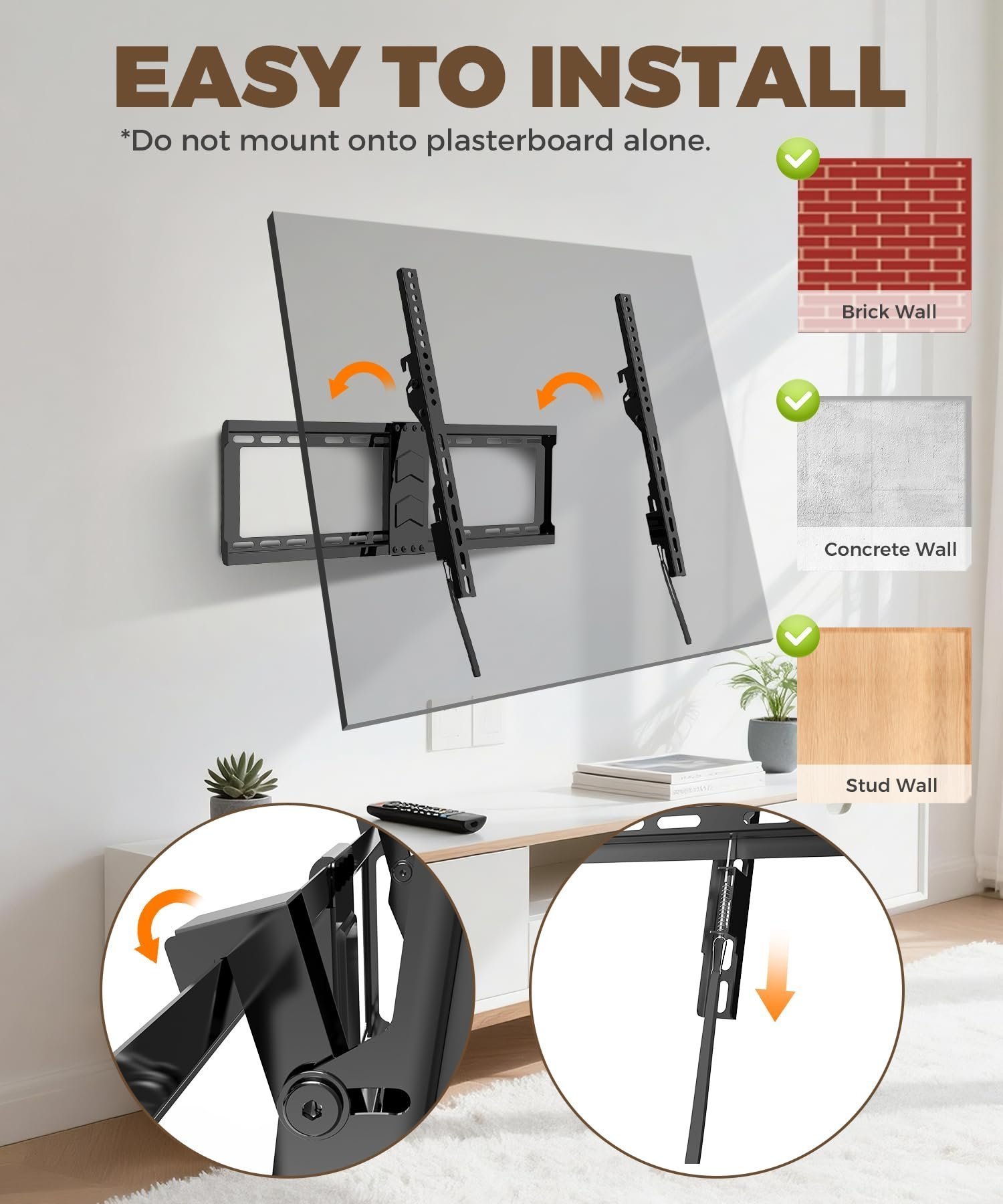 TV Wall Bracket 43-75 Inch, Slim Heavy Duty Tilt TV Mount - Image 5