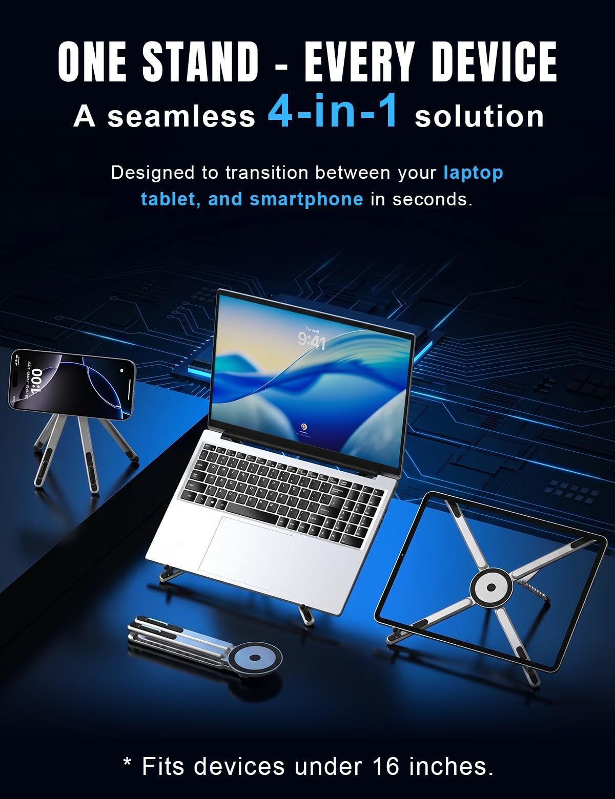 Laptop Stand - Portable Tablet Riser iPad Desk Mount, Silver - Image 3